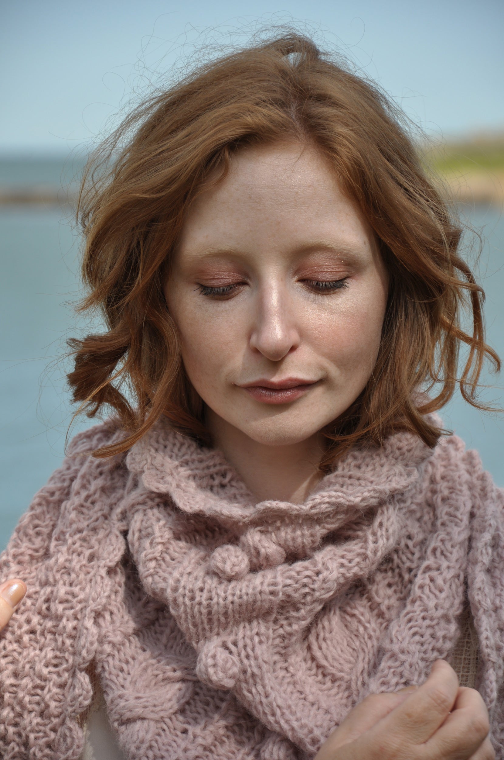 Caitriona Shell Pink Triangle Hand Knit Scarf from BAWN