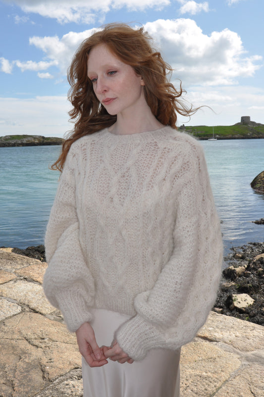 Mary Cream Luxury Hand Knit Crew Neck Sweater