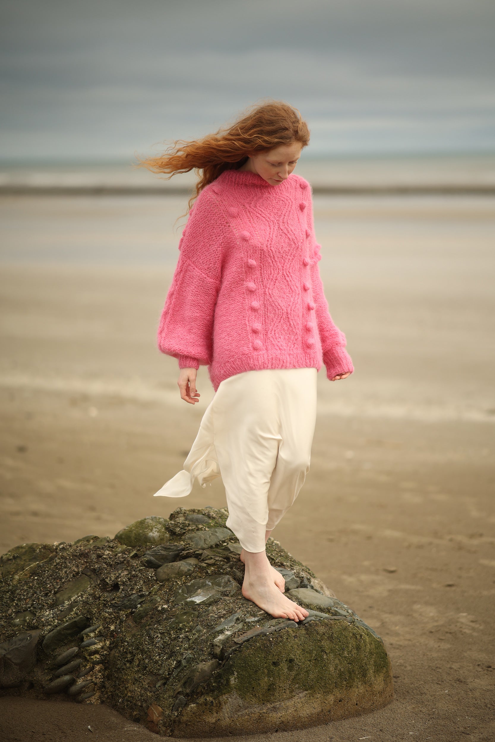 Naturally luxurious hand knit candy pink sweater honouring Irish heritage from BAWN 
