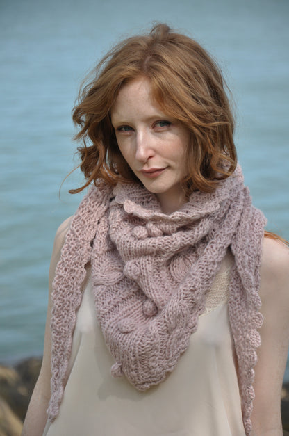 Caitriona Shell Pink Triangle Hand Knit Scarf from BAWN
