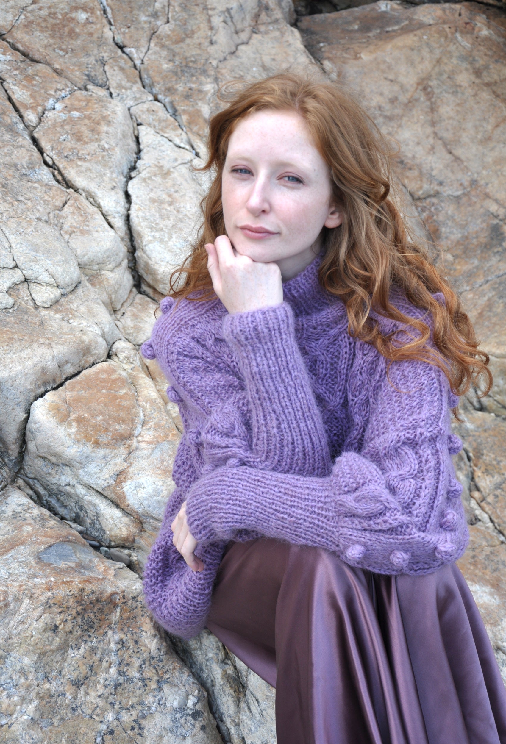 Naturally luxurious hand knit heather purple sweater honouring Irish heritage from BAWN 